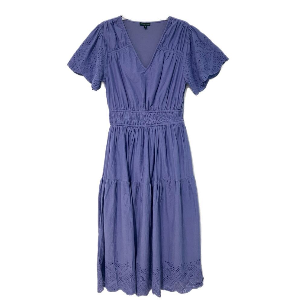 Meadow Rhodes Tiered Midi Dress 1X Purple Cotton Cottagecore Eyelet Prairie